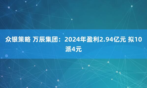众银策略 万辰集团：2024年盈利2.94亿元 拟10派4元