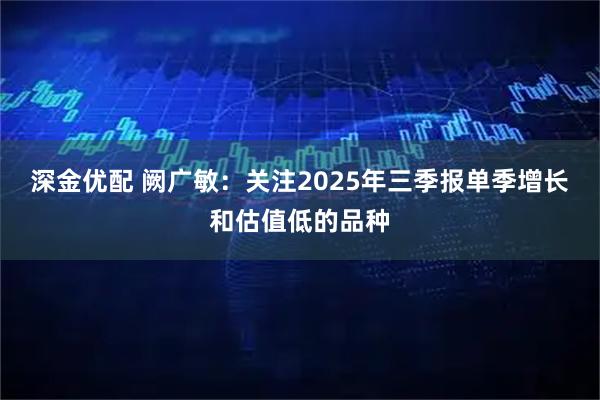 深金优配 阙广敏：关注2025年三季报单季增长和估值低的品种